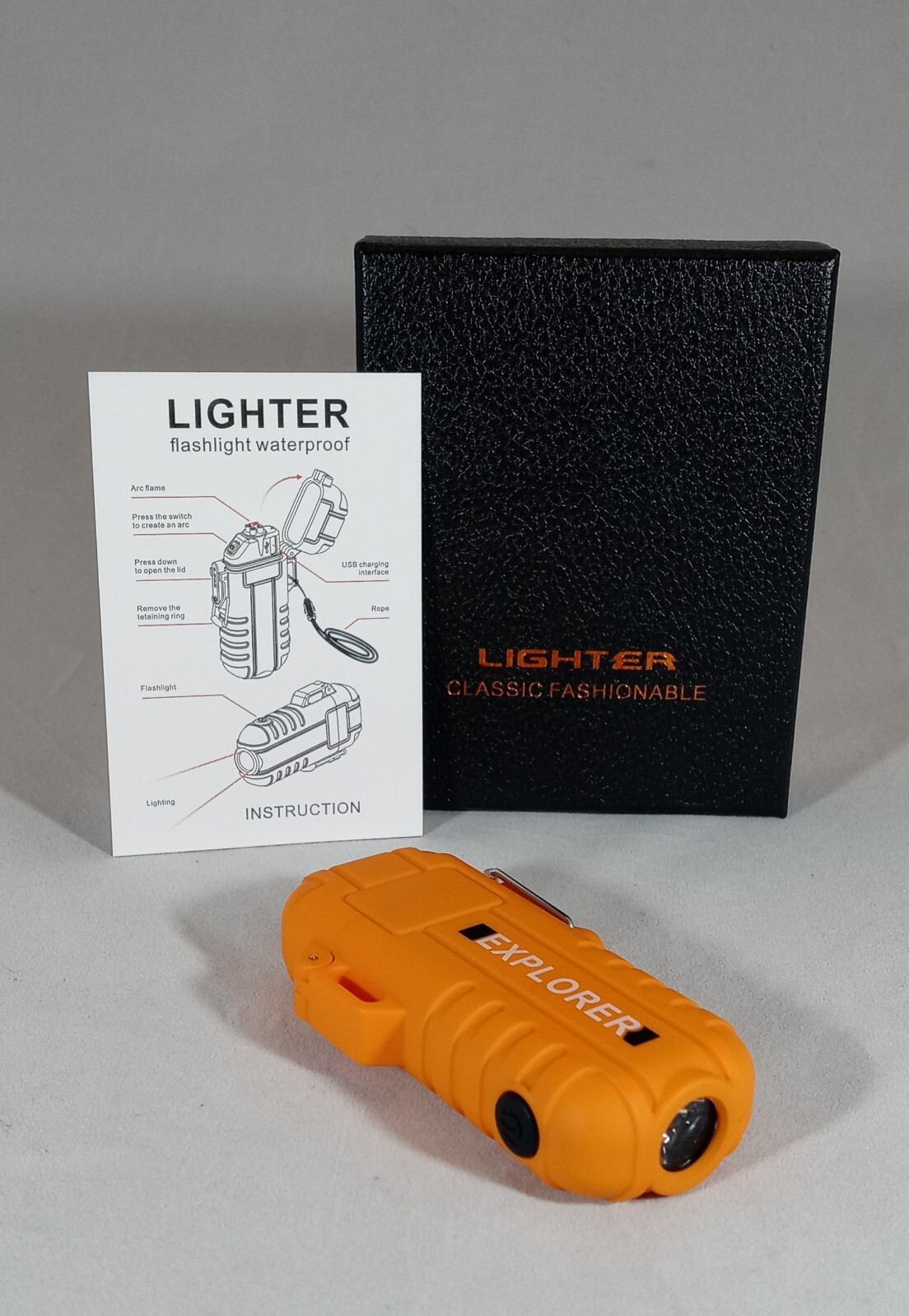 Rechargeable Plasma Lighter / Flashlight Survival Camping Hiking Orange