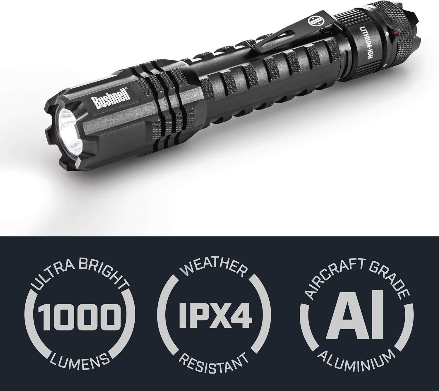 Bushnell PRO 1000L Flashlight Battery Powered – Rechargeable Weather Resistant