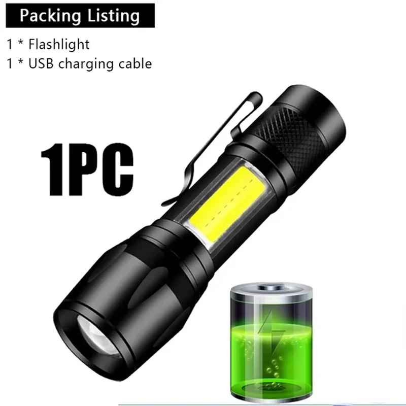 Rechargeable LED Flashlight Built-In Battery Pen Clip Torch Camping Outdoor