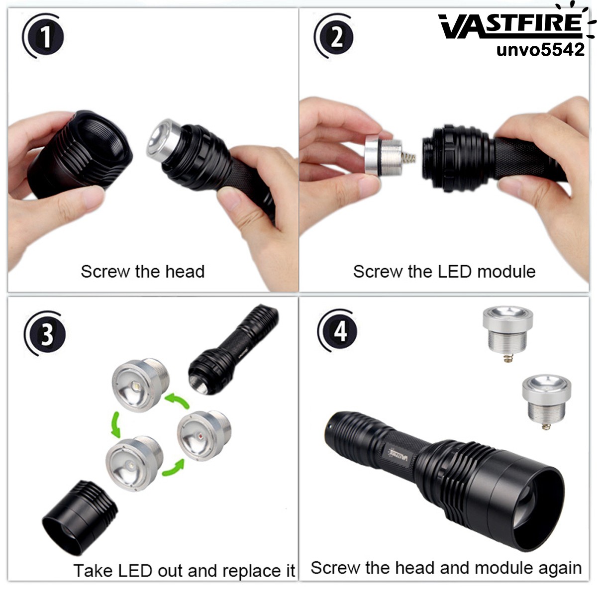 Red Green White LED Flashlight Torch Hunting Light with 2 Scope Mount 20mm Rail