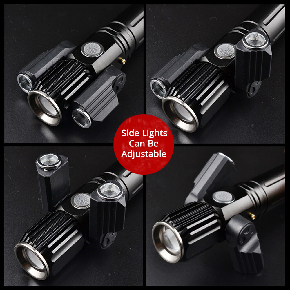 Waterproof Three Head Rotate Telescopic Zoom LED Flashlight Ultra Bright Torch S