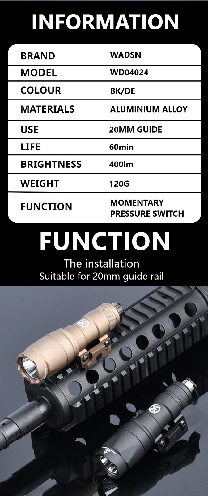 Search Light M300 M600 Tactical Flashlight Weapon Lamp Metal LED Hunting Torch