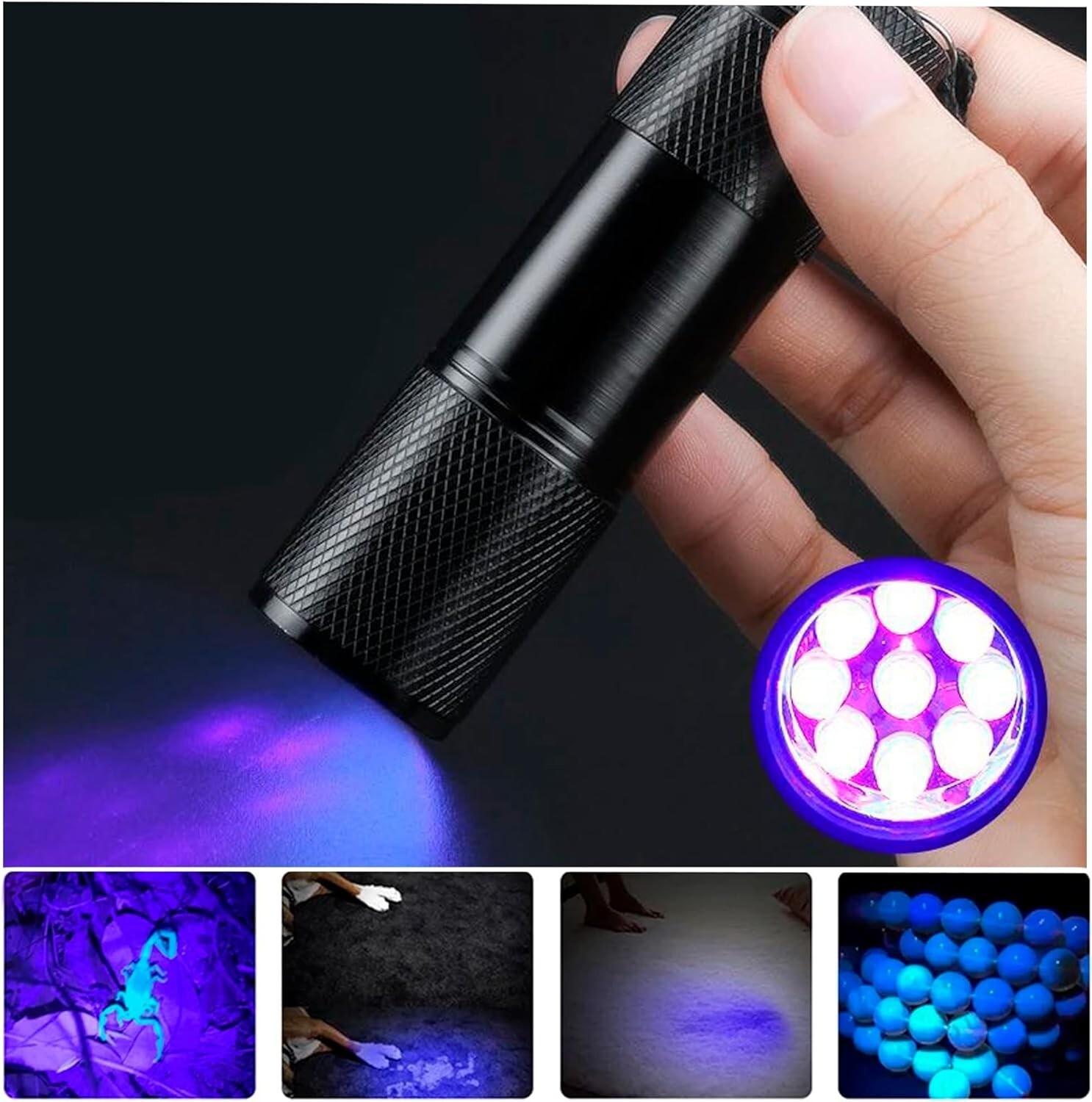 Professional 365 nM 9 UV LED Ultraviolet Rocks / Stones Illumination Flashlight