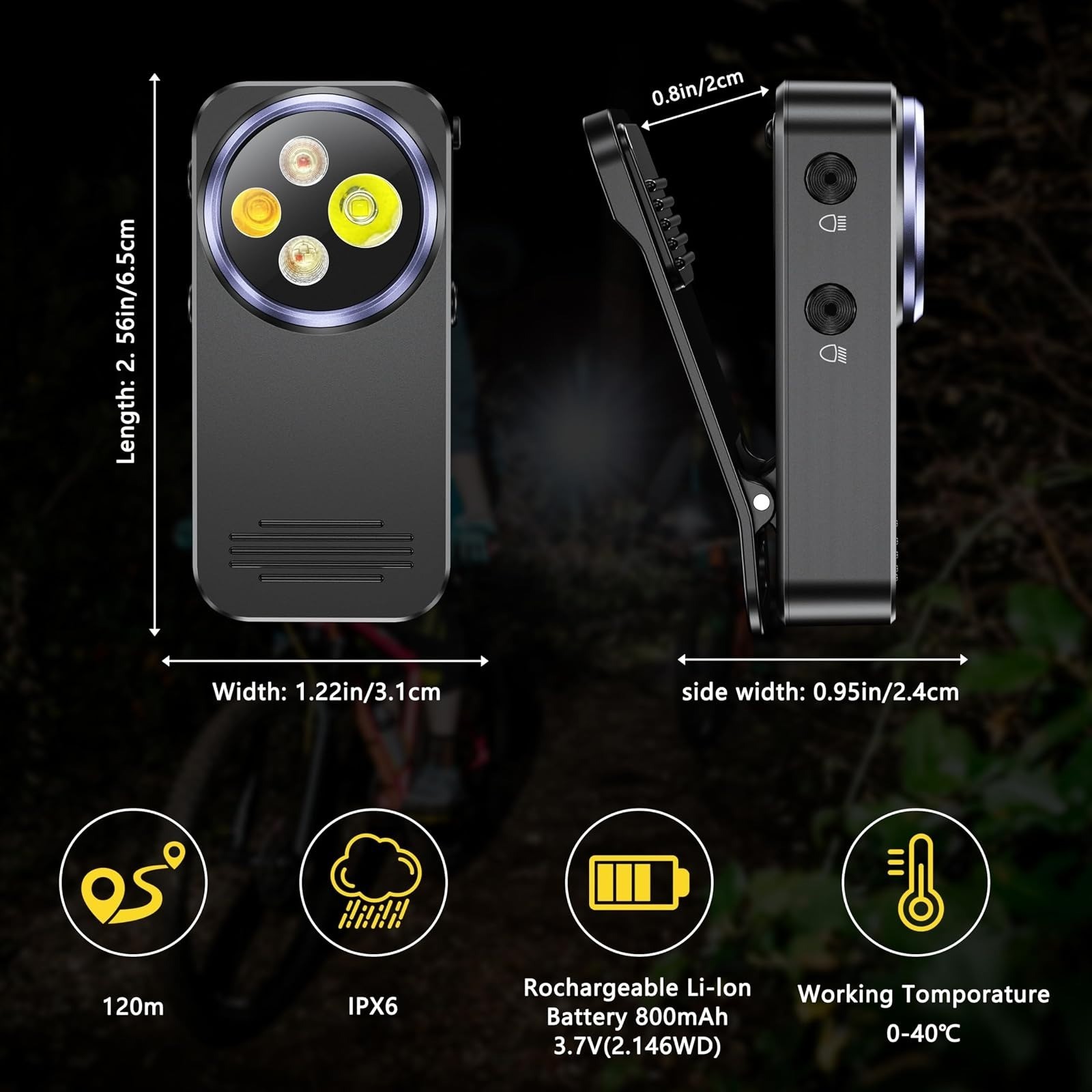 YOZYU Clip-on Flashlight 600 Lumens Waterproof LED Rechargeable