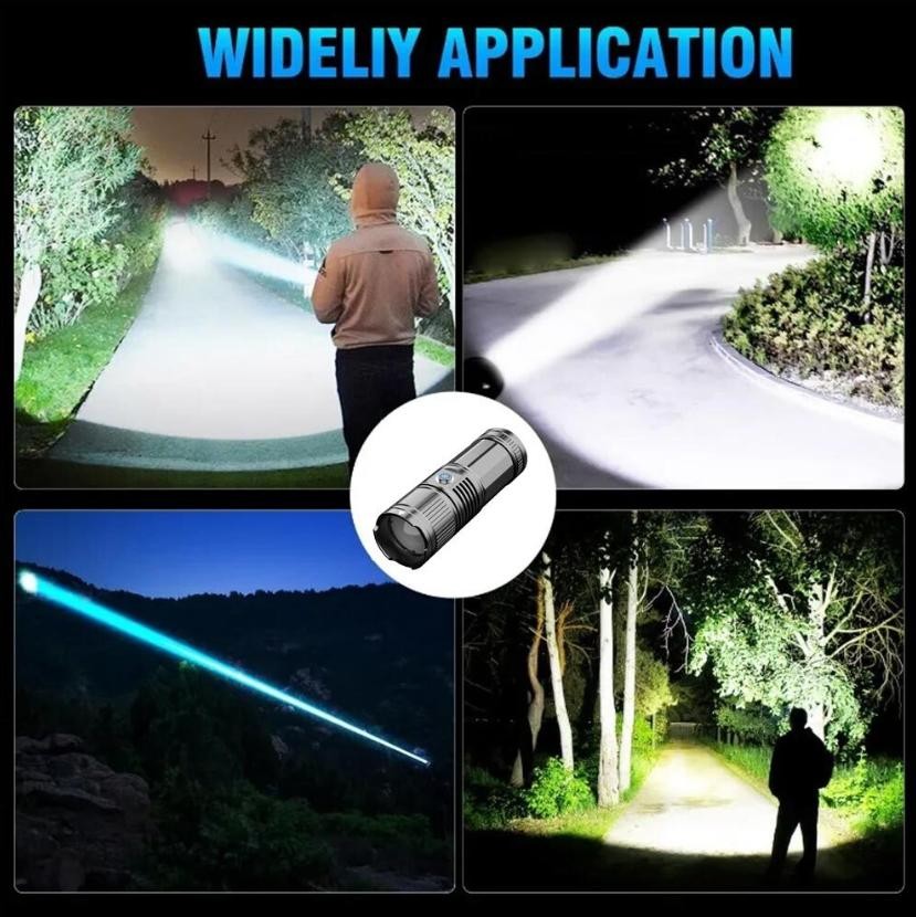 Strong LASER LEP Flashlight Torch Zoom USB Rechargeable 30W 30000LM White Light