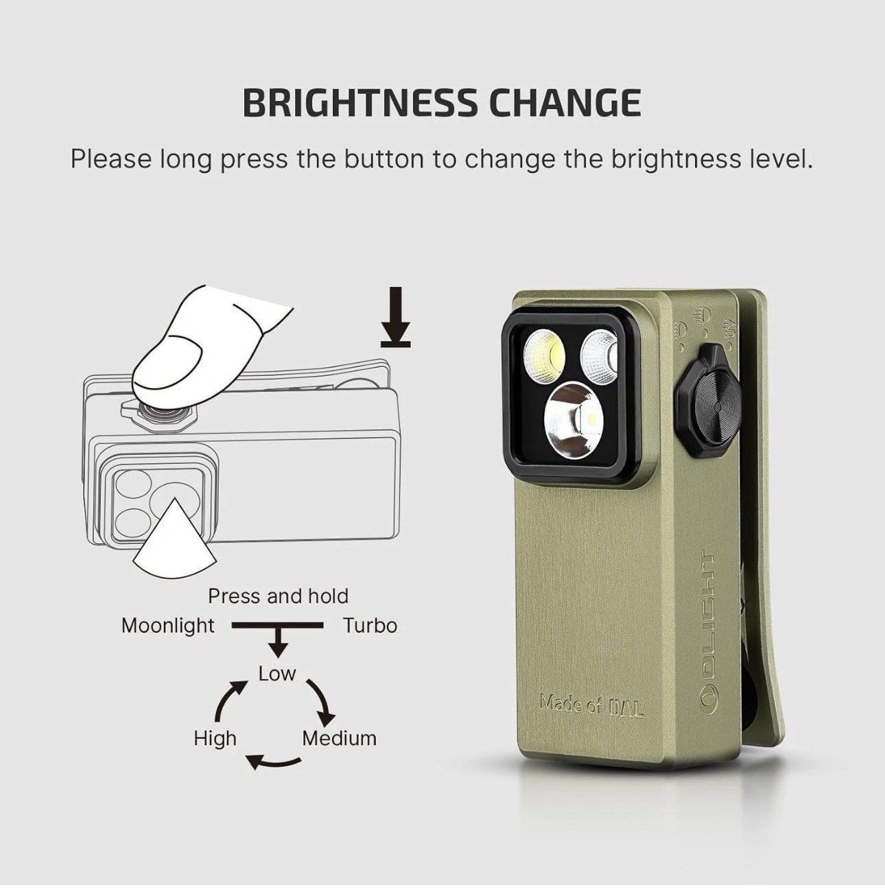Olight Oclip Ultra Rechargeable Clip On Flashlight Olive Green Sealed