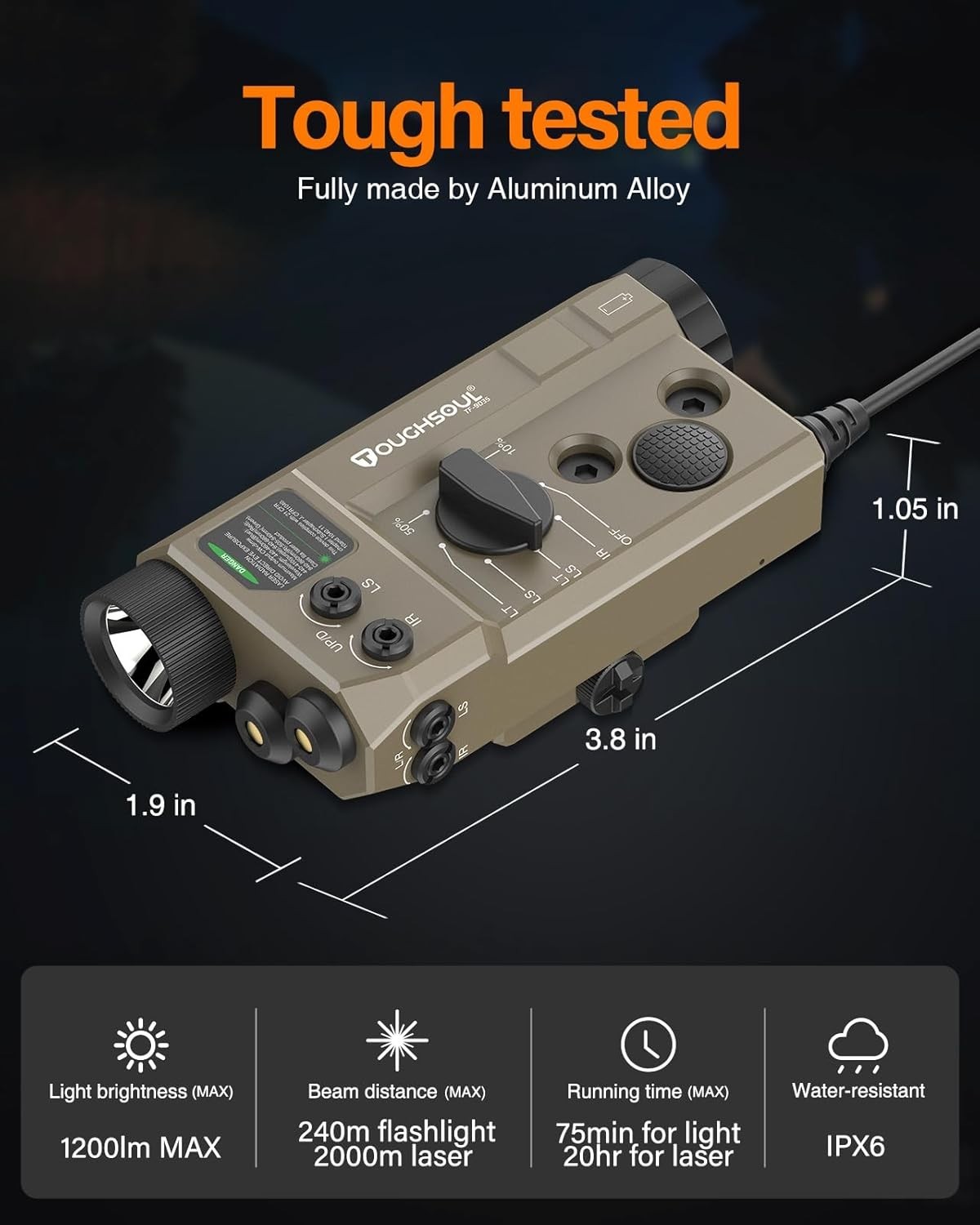 Tactical Flashlight Green Laser Combo, 1200 Lumens