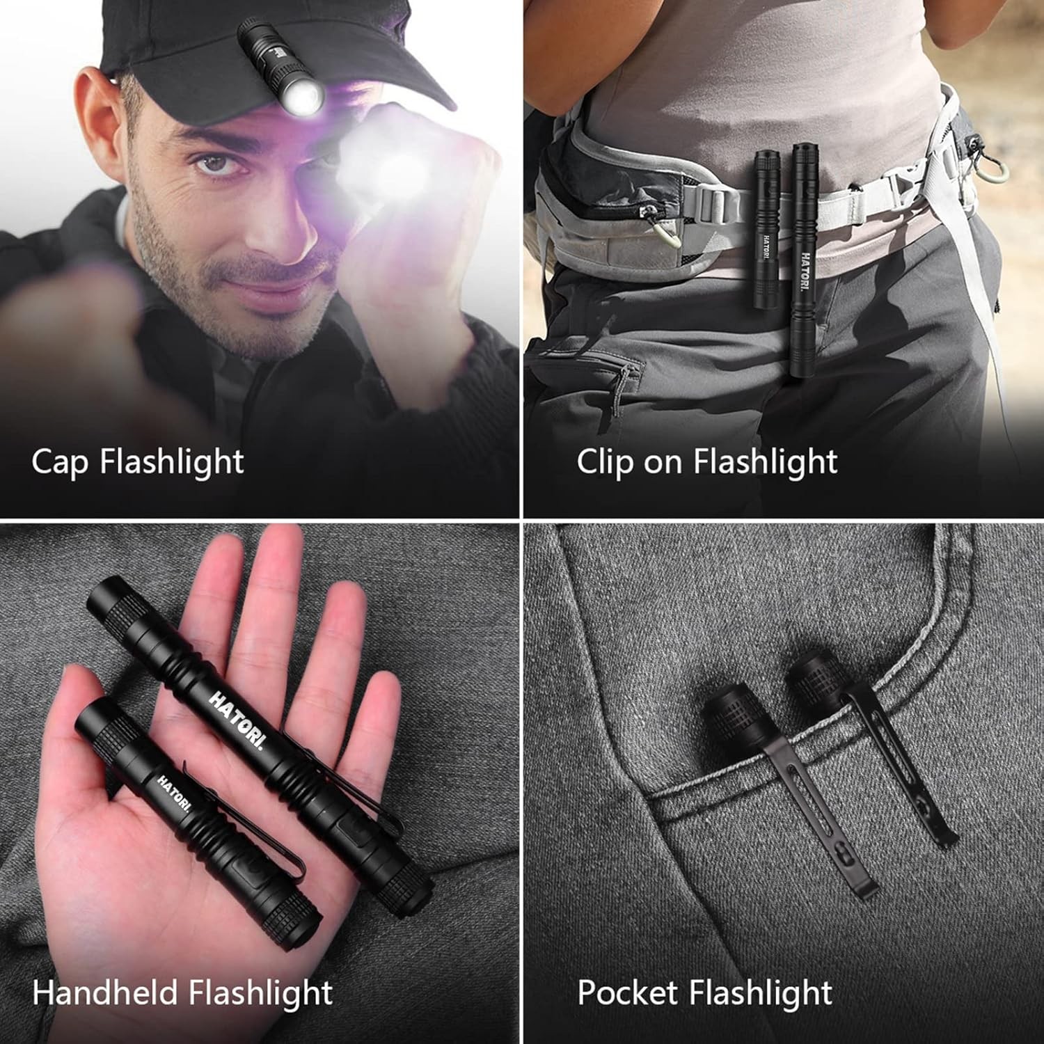 HATORI LED Mini Flashlight, Bright Small 1 Pack(3.55Inch Black), Black