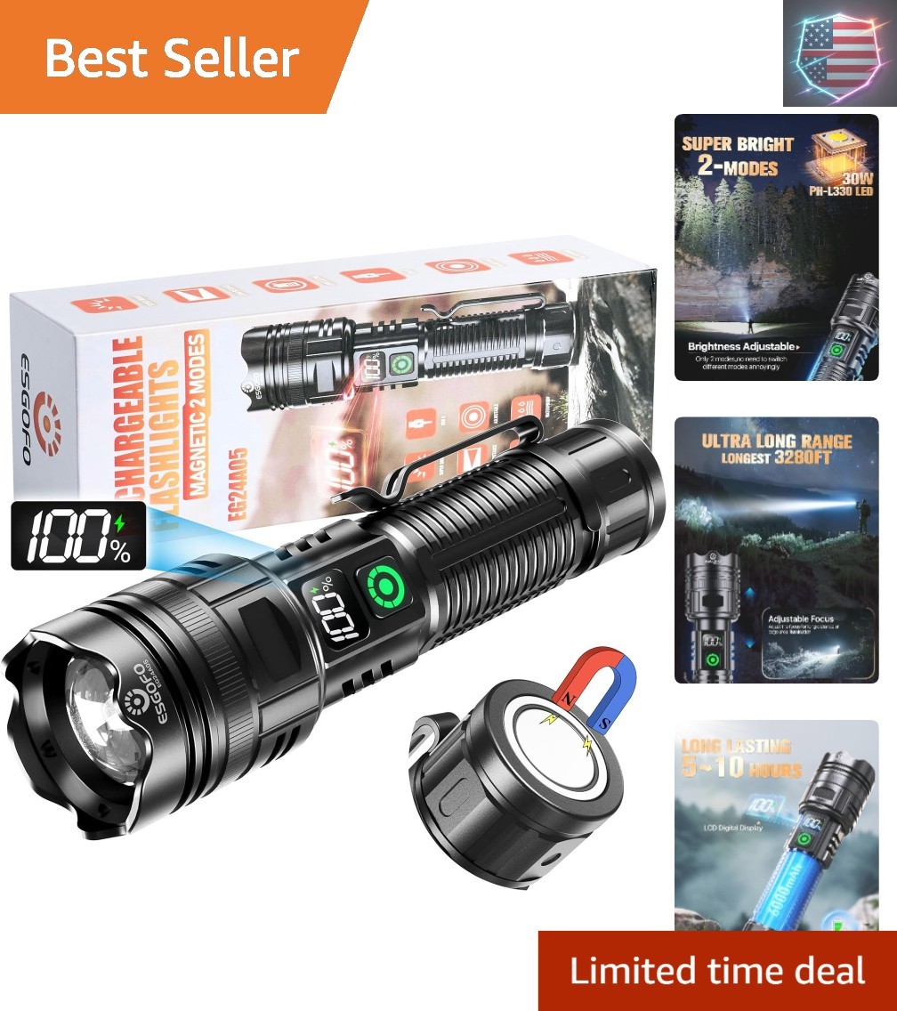 Rechargeable Flashlights High Lumens 100000 2 Modes High/Low, Super Bright Ma…