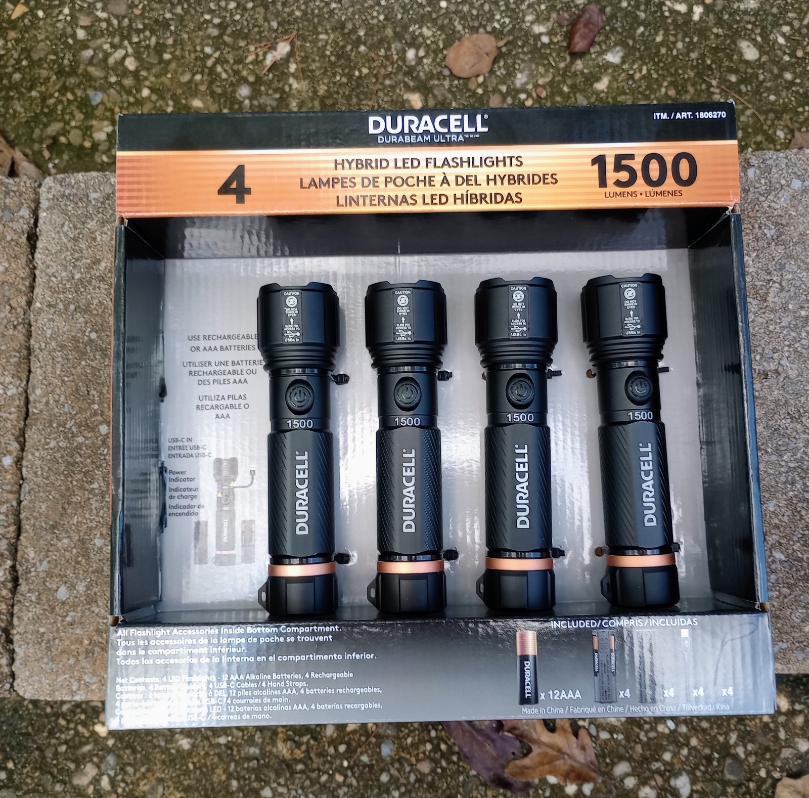 Duracell Durabeam Ultra Hybrid LED Flashlights 1500 Lumens, Rechargeable 4-Pack