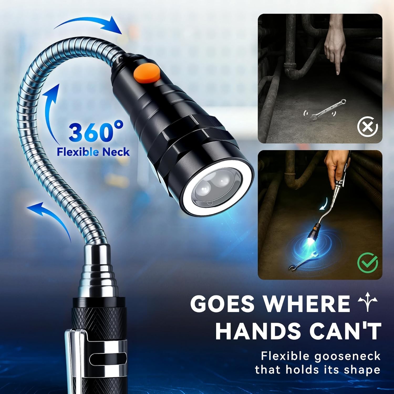 Extendable Magnetic Flashlight with Telescoping Magnet Pickup Tool-Cool Gadge…