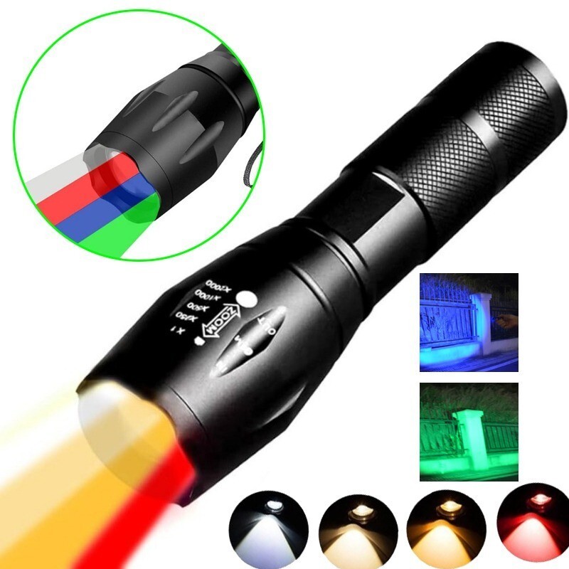 Flashlight 4 in 1 Multicolor Red Green Blue White Light and Yellow Amber Red