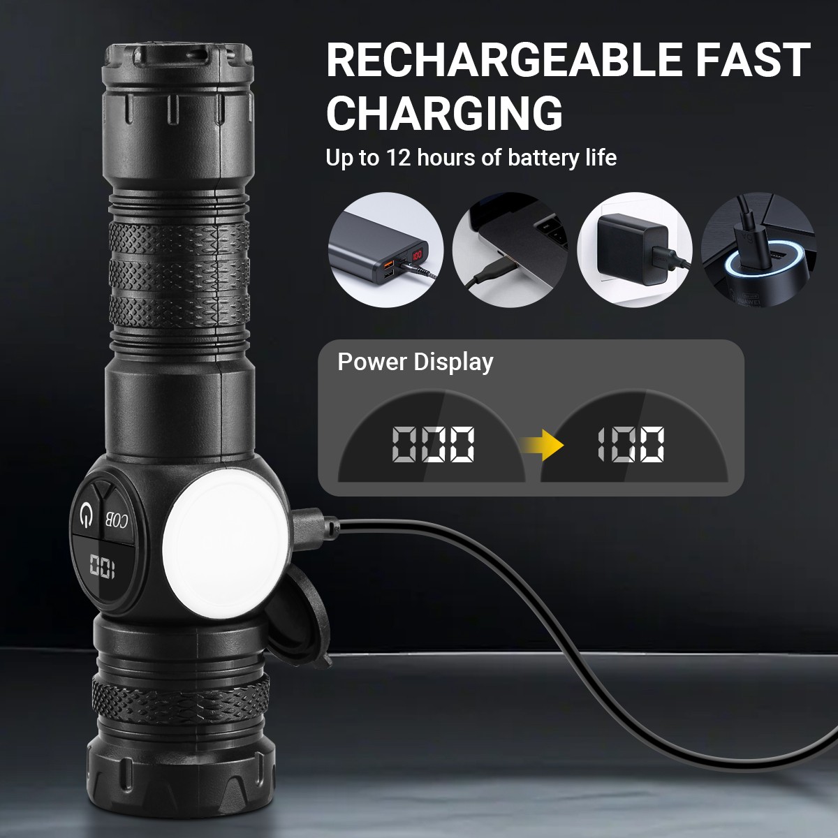 2PACK 99000000LMS LED Flashlight Rechargeable Magentic 30W Torch COB Work Light