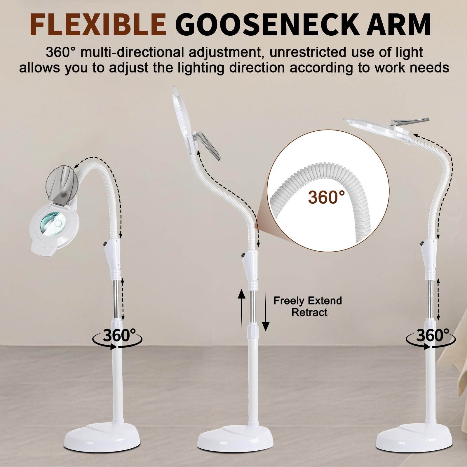 2500 Lumens 10X 30X Magnifier Esthetician Light, Flexible Gooseneck | Steples…