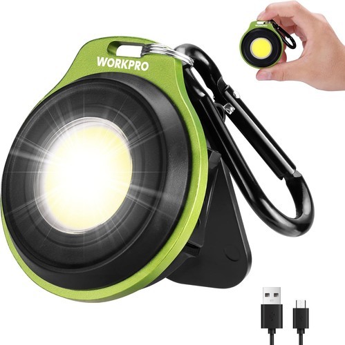 WORKPRO Rechargeable Magnetic COB Keychain Flashlight Work Light w/Hat Clip USA