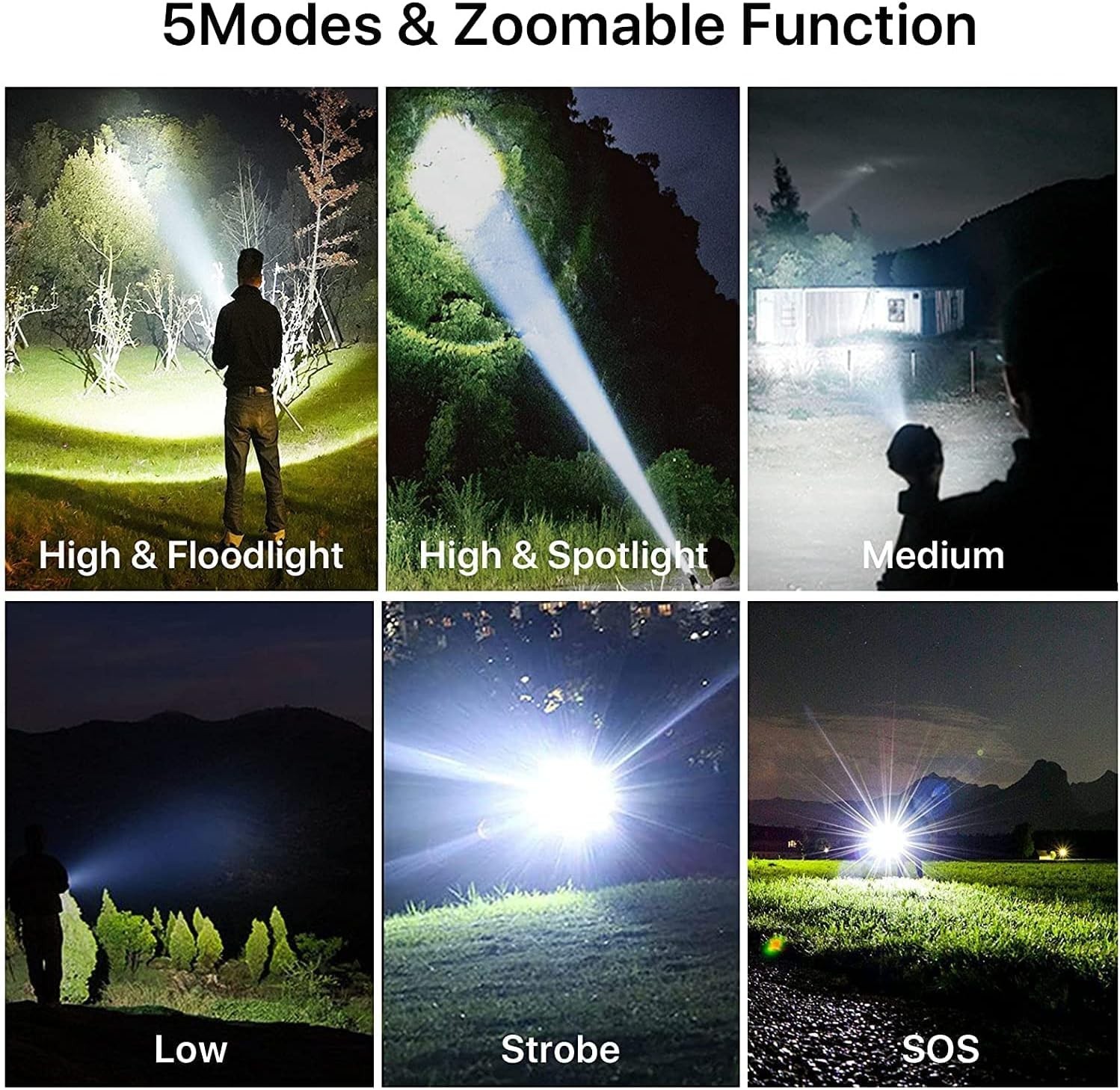 90000 Lumens Rechargeable Tactical Flashlight – 5 Modes, Waterproof & Adjustable