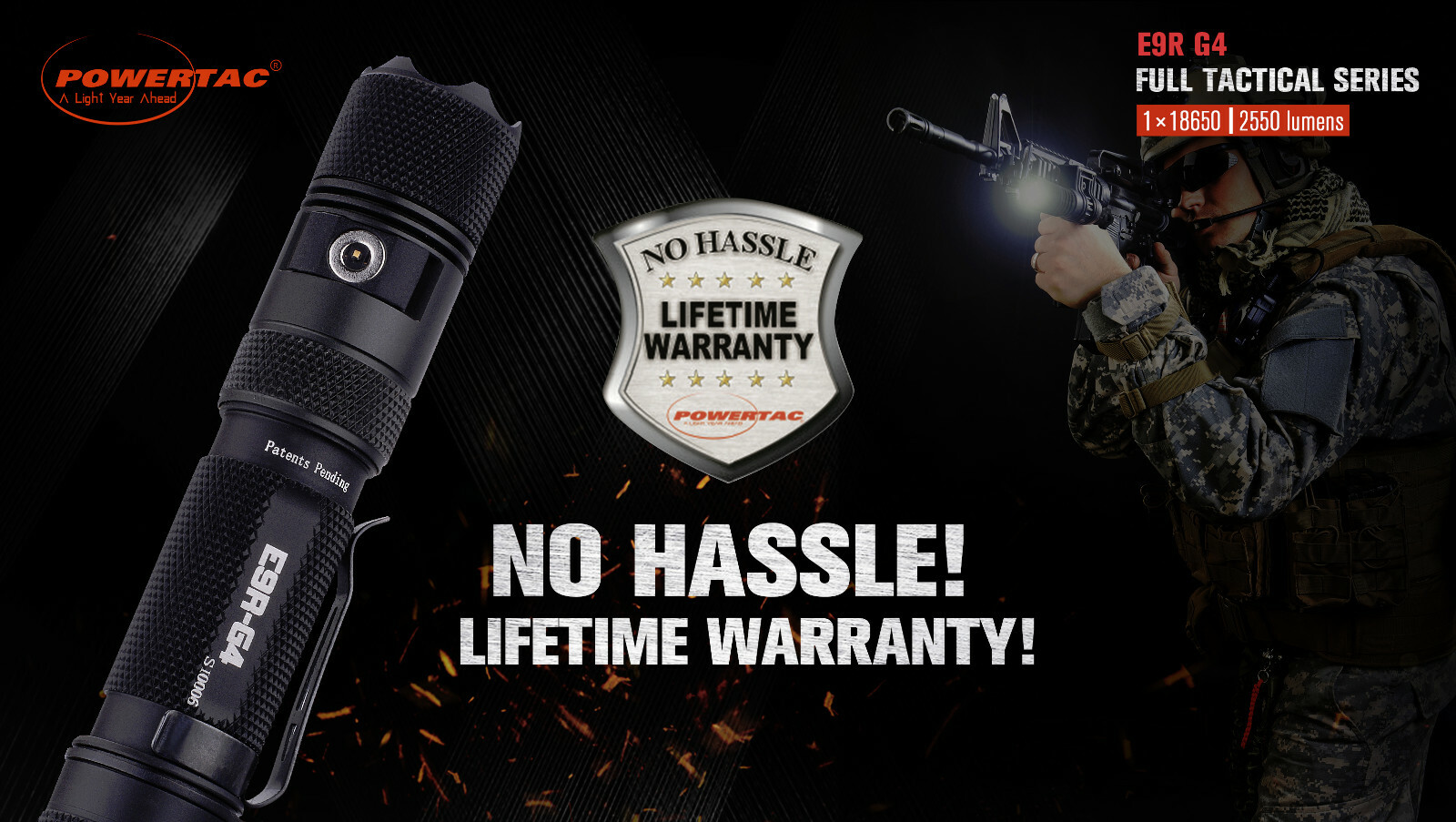 Powertac E9R G4 2550 Lumen USB Rechargeable LED Flashlight w/ Hard Shell Holster