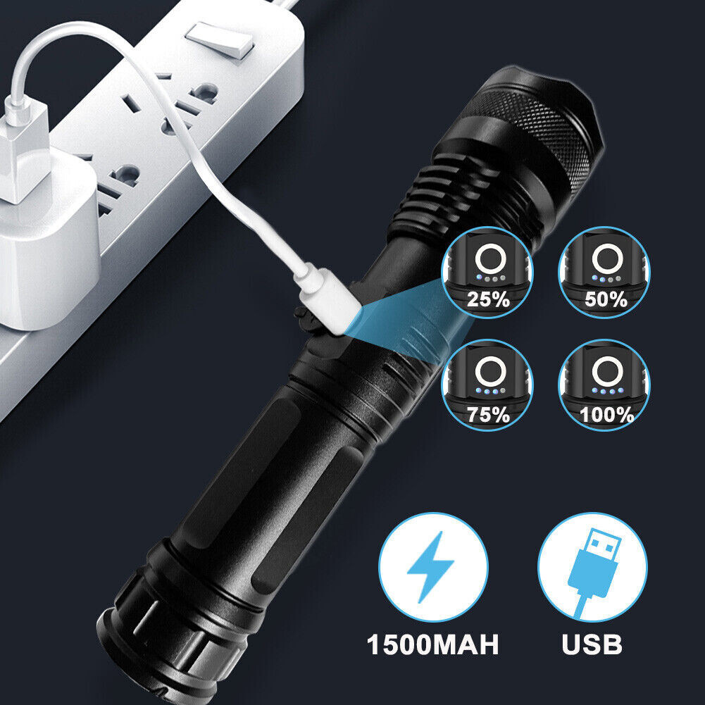 Super Bright Powerful Flashlight XHP50 Rechargeable Zoom Torch