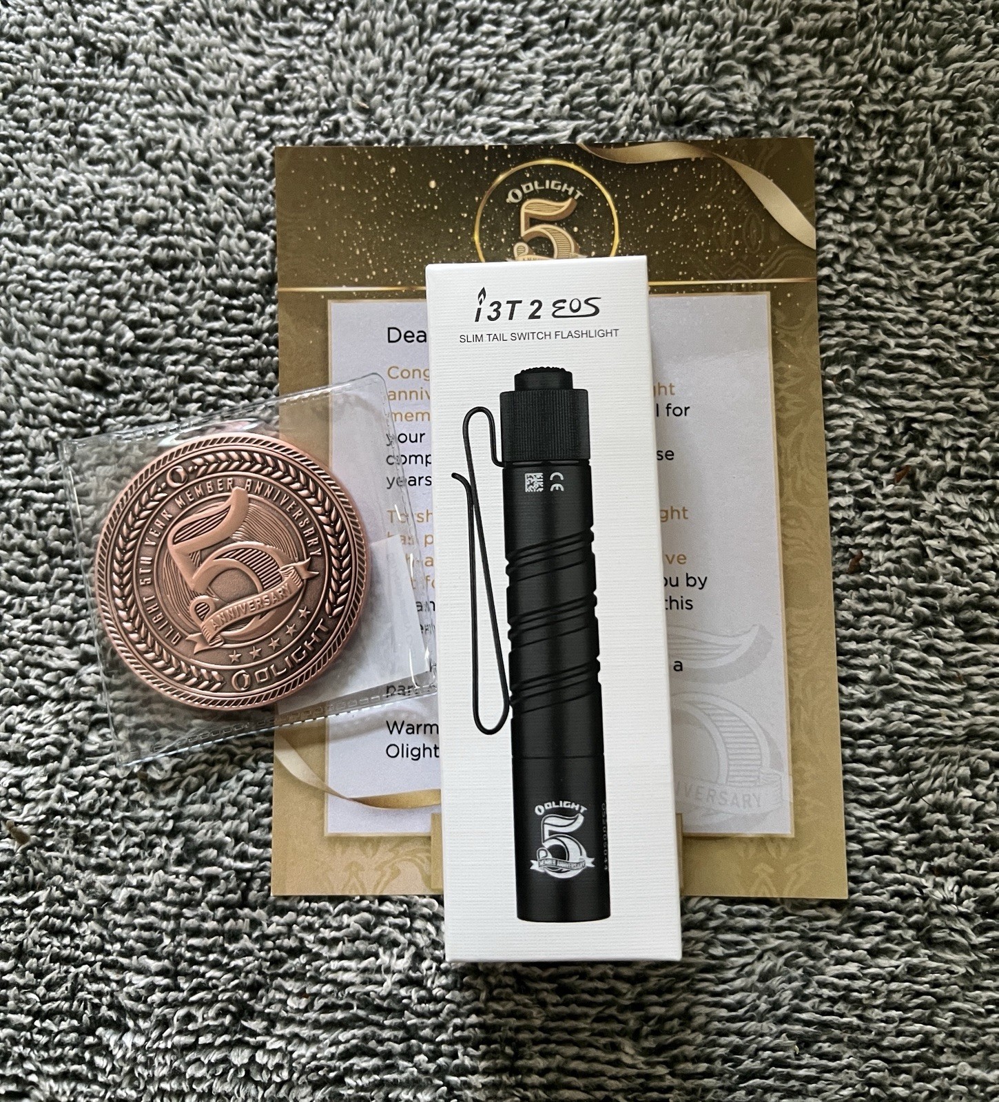 Olight 5 Year Anniversary i3T 2 EOS Flashlight With Coin And More