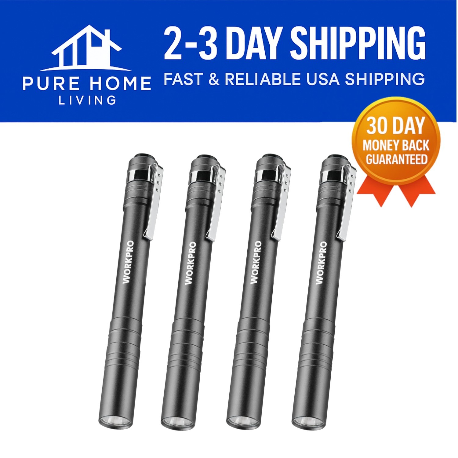 Portable Aluminum Flashlights with Clip – 4-Pack LED Pen Lights for Emergencies