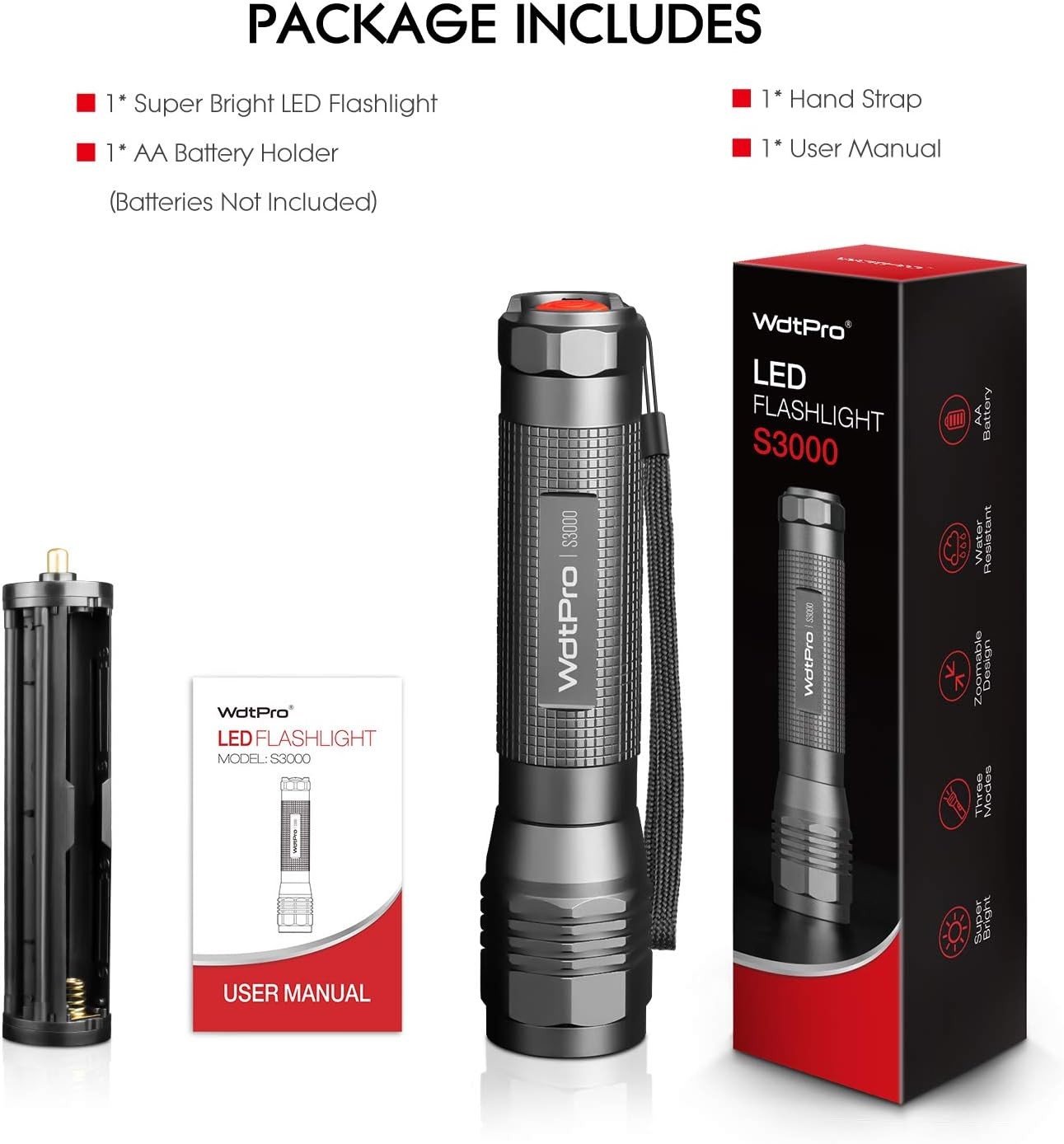 High-Powered LED Flashlight S3000, Super Bright Flashlights – High Lumen