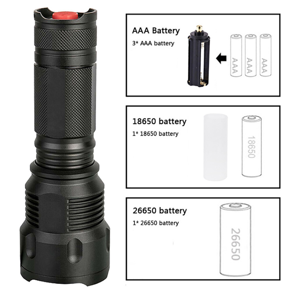 1200000LM LED Flashlight Tactical Light Super Bright Torch 3 Modes Zoom Worklamp