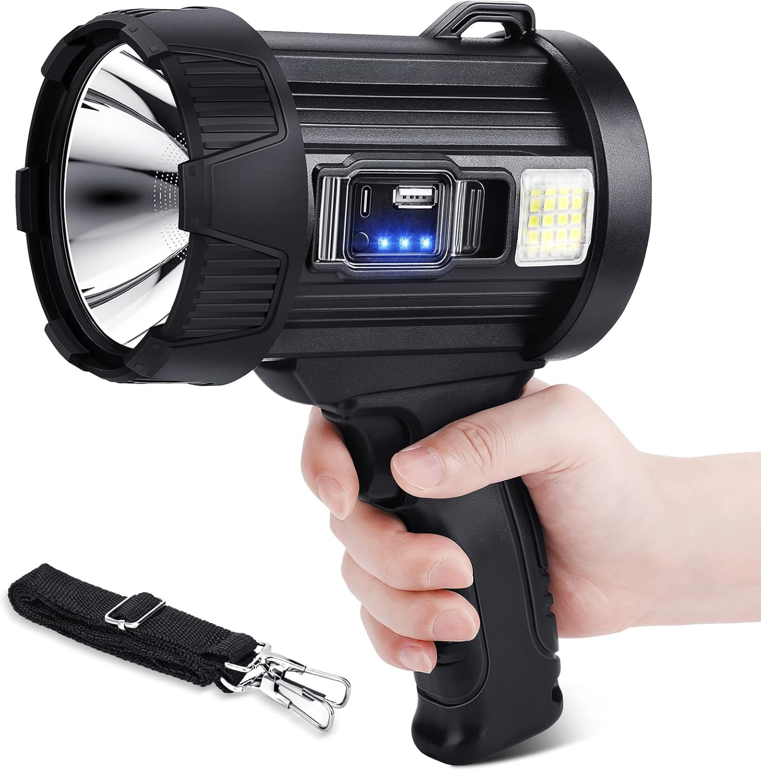 Rechargeable Spotlight, 99000 Lumens Bright LED Spotlight Flashlight, Long Runni