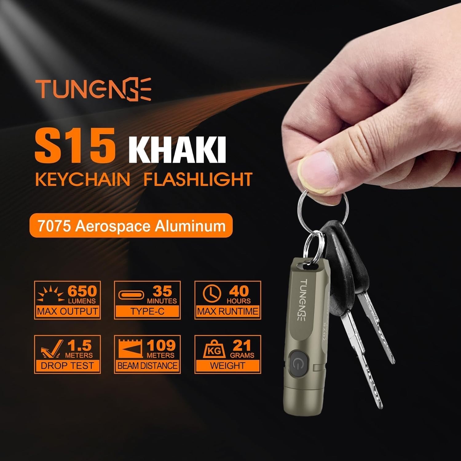 S15 Rechargeable Keychain Flashlight,650 High Lumen EDC Flashlight,Super Bright