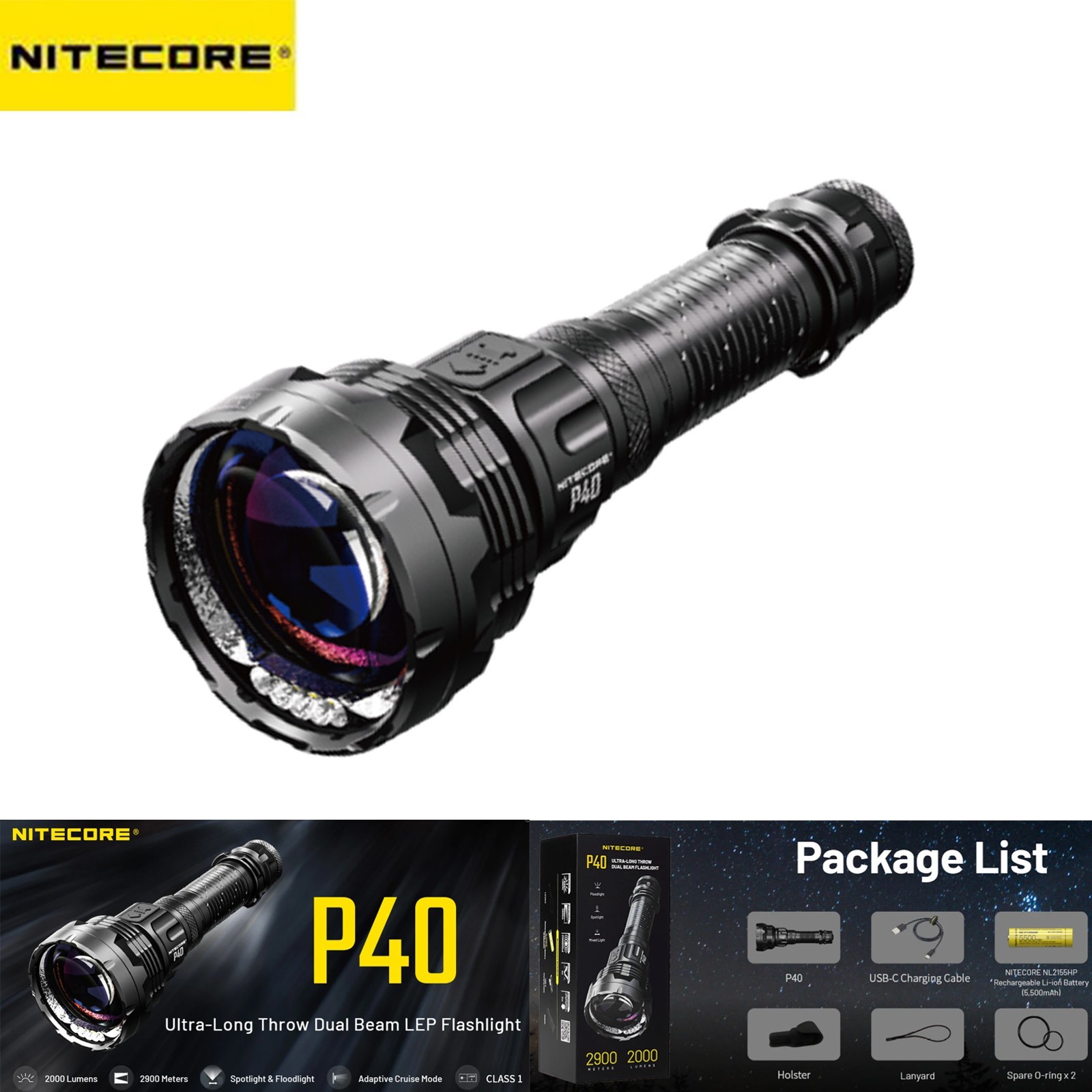 Nitecore P40 Flashlight 3171 Yards Ultra Long Throwing Rechargeable LEP Light