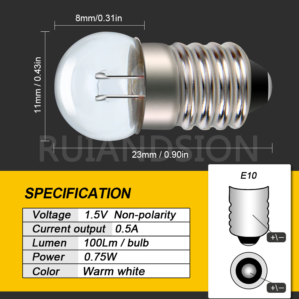 E10 1447 Halogen Bulb Flashlight Bike Light 1.5V/2.5V/3.8V/6V/6.2V Warm White