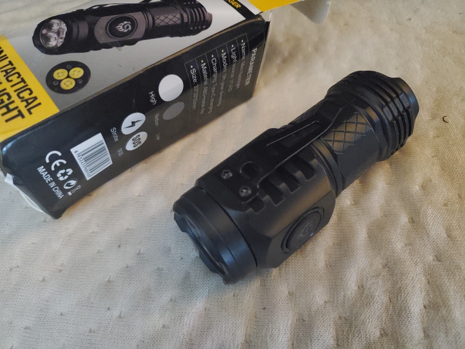 Mini Tactical 3LED Flashlight L-S60 Type-C Charger • ABS Built + Metal Clip