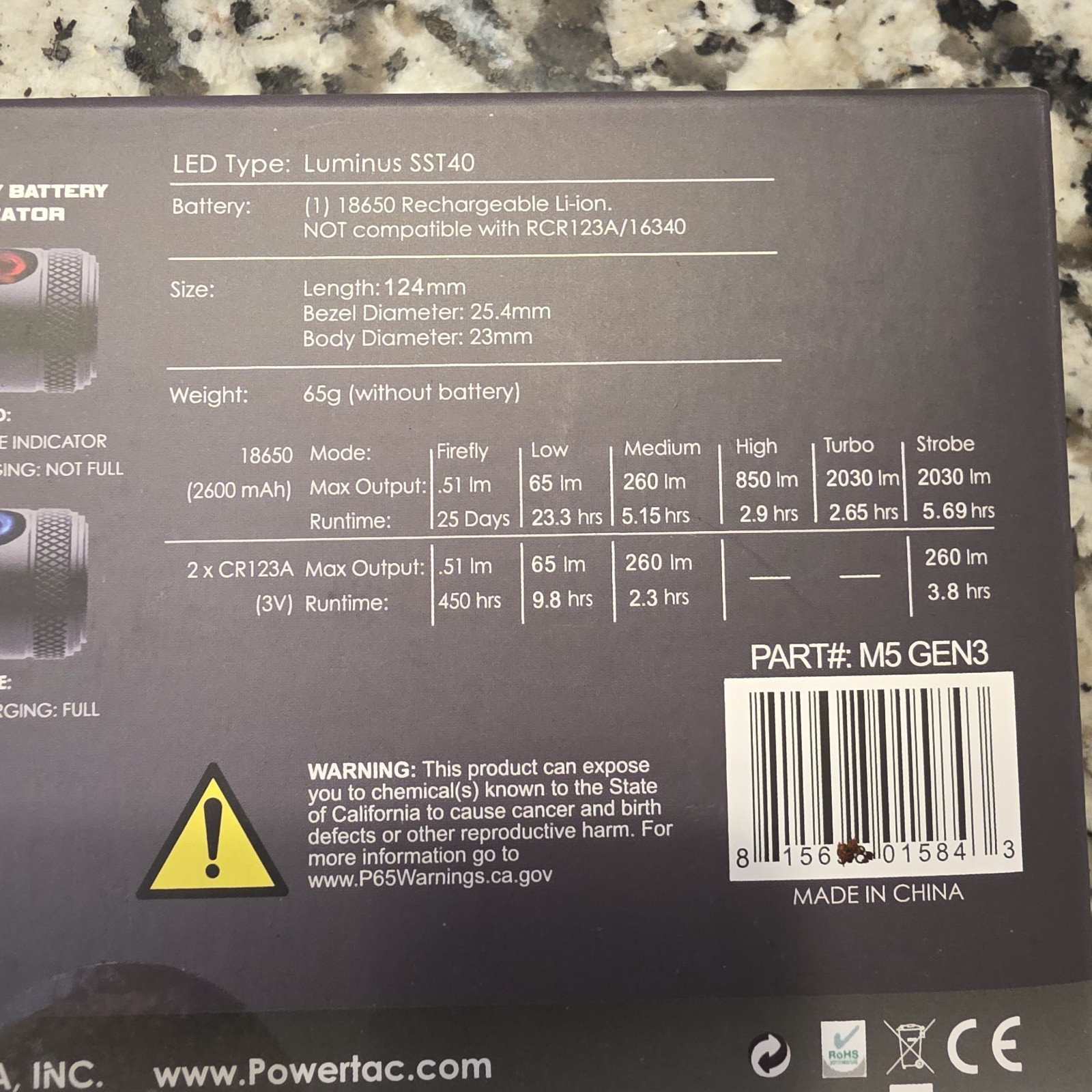 PowerTac M5 GEN3 2030 Lumens Rechargeable LED Flashlight, Magnetic Charging