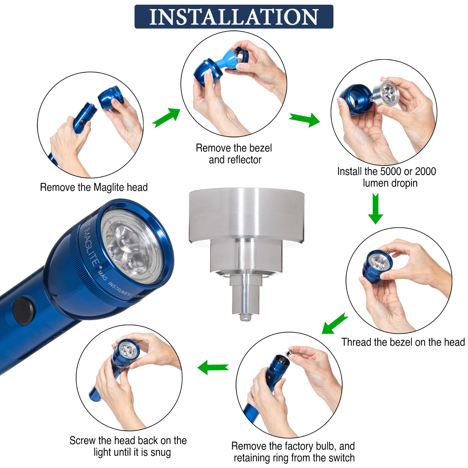LED Conversion for Maglite Flashlight 2,000 Fits 3 D cell, 12 Cree XTE