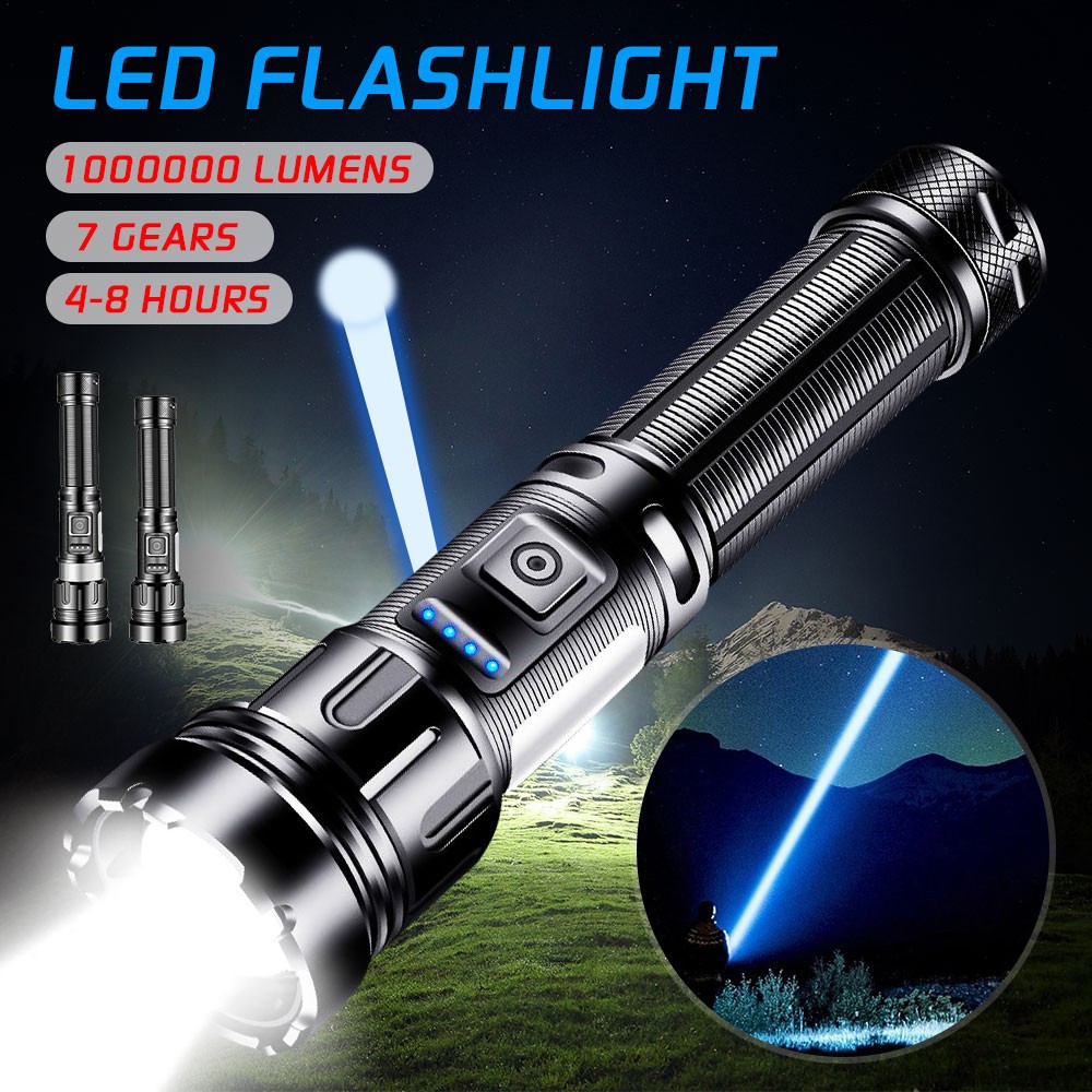 1000000 Lumens LED Flashlight Tactical Light Super Bright Torch USB Rechargeable