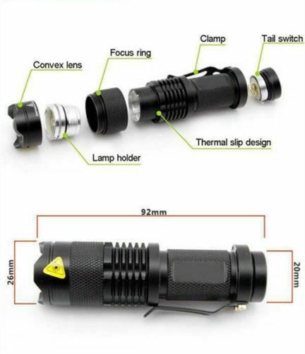 6PCS Mini LED Flashlight Torch Adjustable Focus Zoom Light Lamp