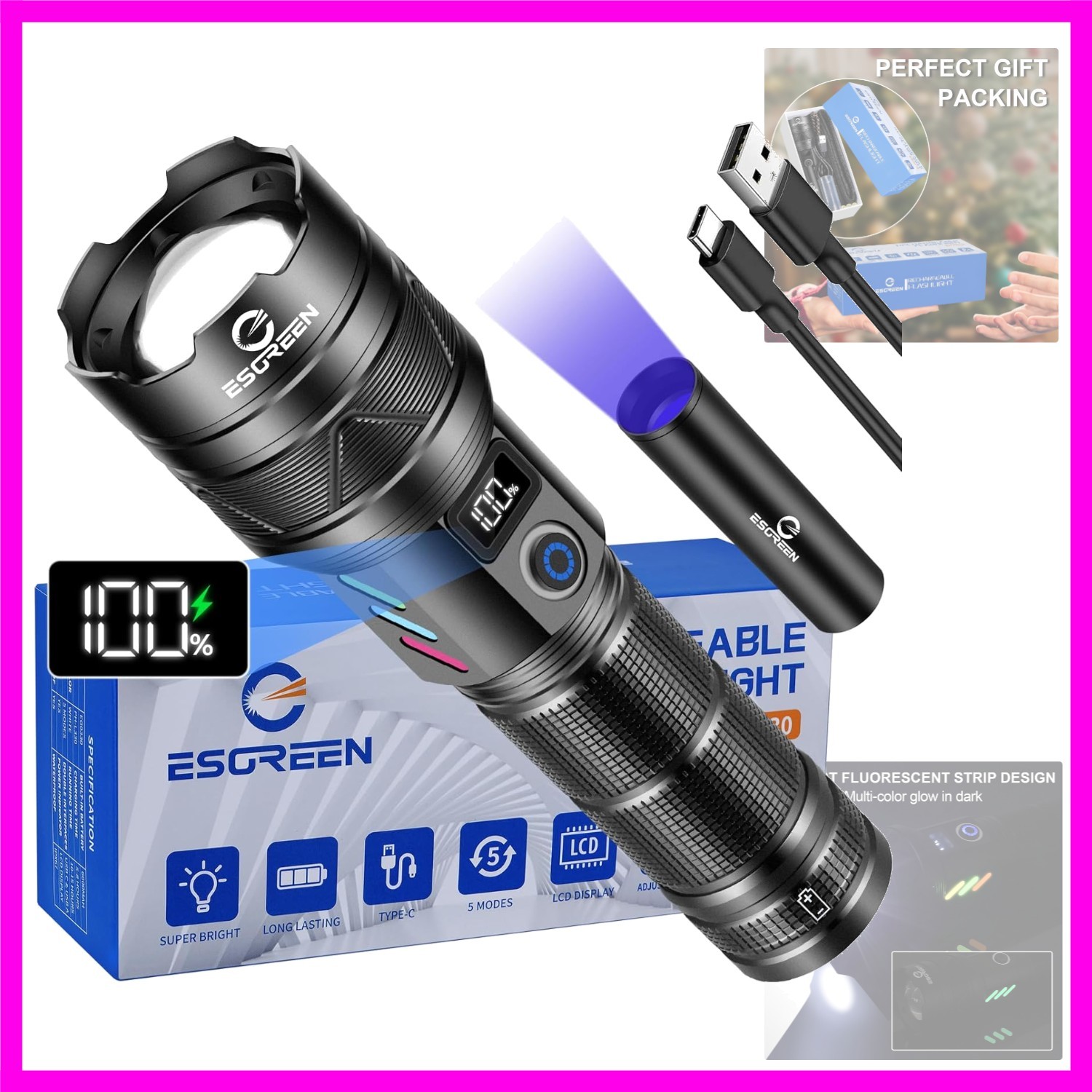 Rechargeable Flashlights 100000 High Lumens, Long Range 5000ft, Super Bright …