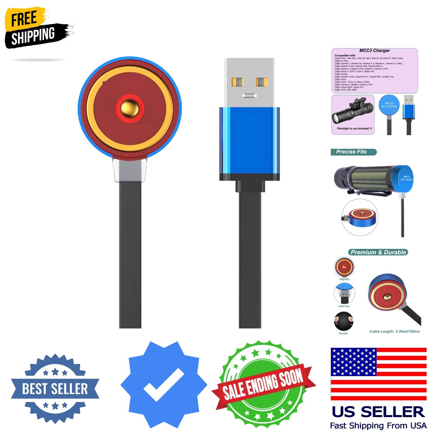 MCC 3 Charger for Olight Odin/Odin Mini/PL-Pro/Baton3/Warrior Mini2/Perun 2/S…