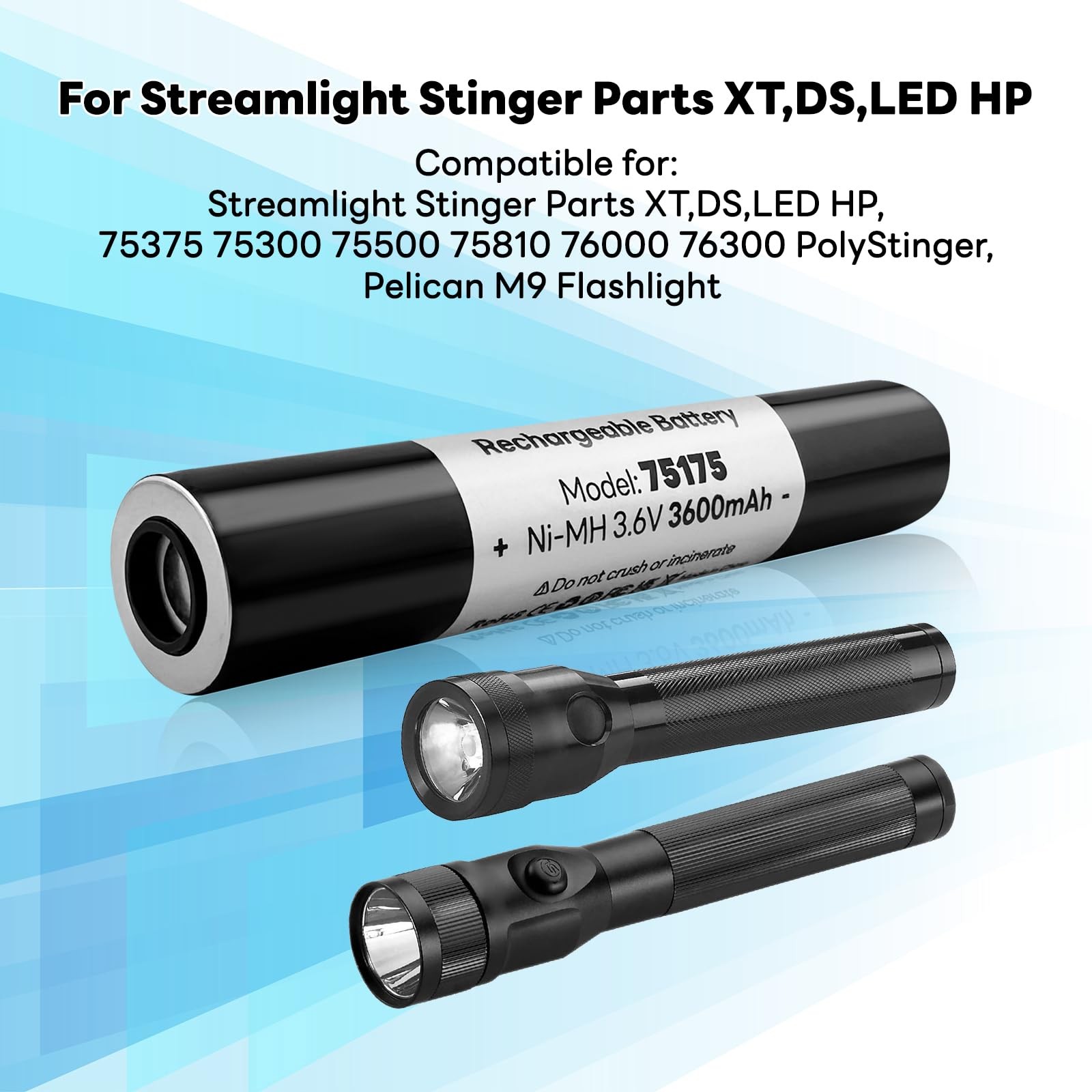 2 Pack 75175 3.6V 3600mAh Ni~MH Battery for Streamlight & Pelican Flashlight
