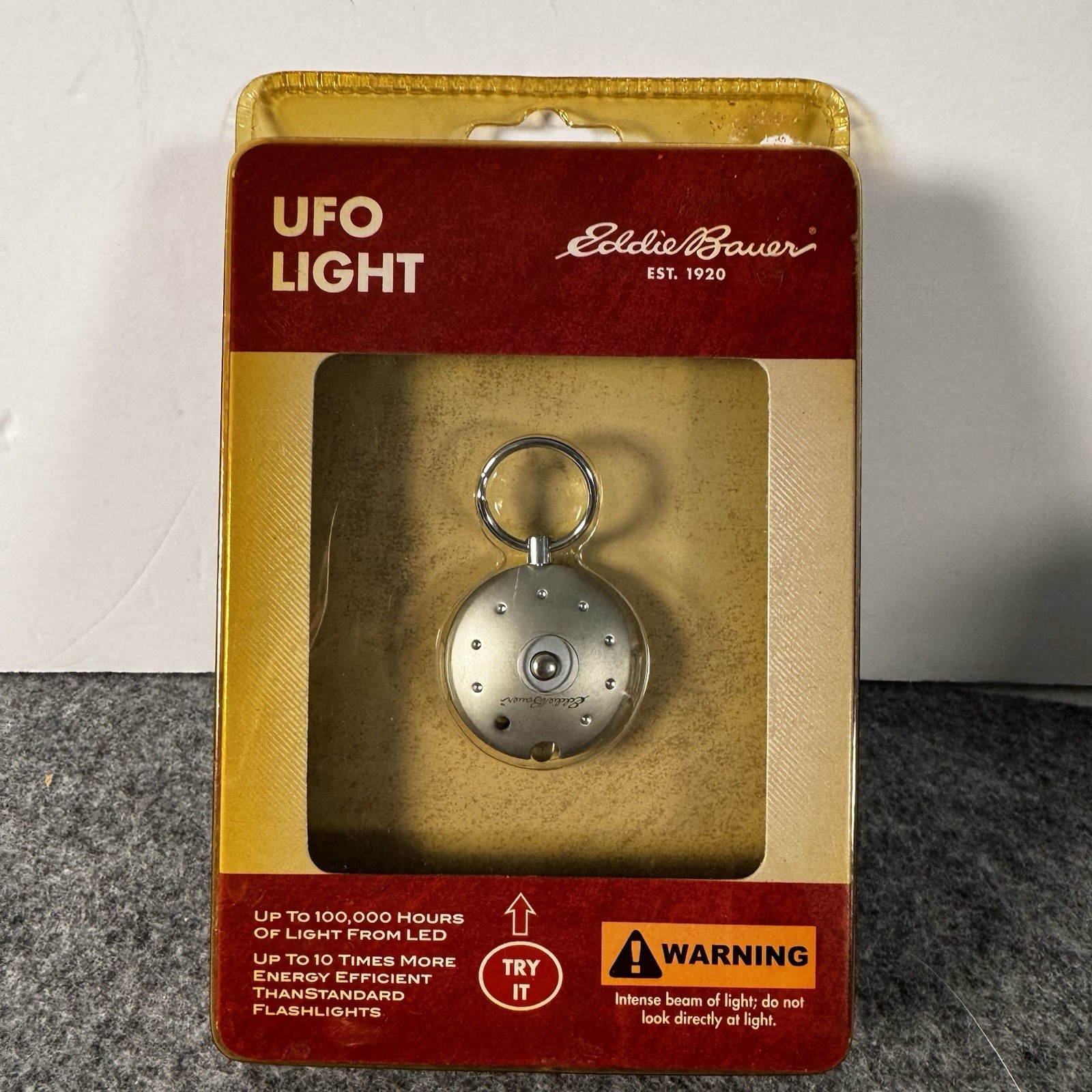 Eddie Bauer UFO LED Flashlight Keychain Light Silver Metal Vintage