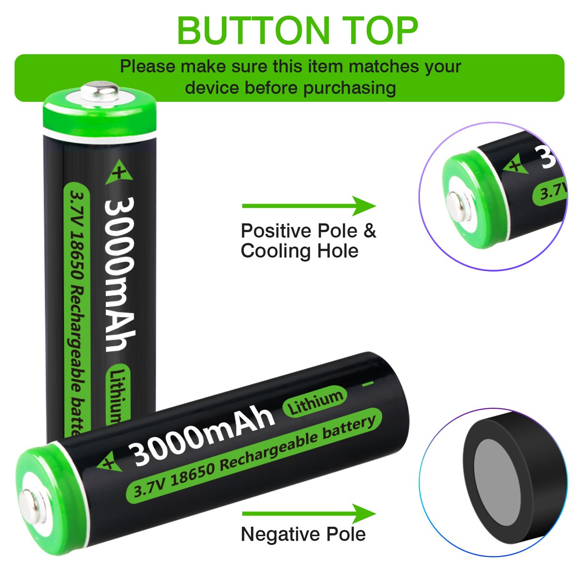 3000mAh Battery 3.7V Rechargeable Batteries Cell +Charger f/ Headlamp Flashlight