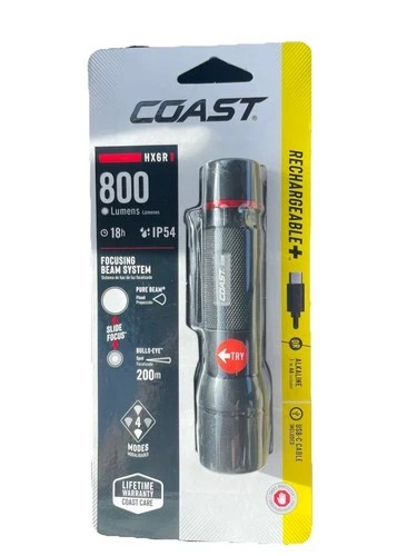 NEW Coast HX5R 800 Lumens Rechargeable Pocket Light IP54 Rechargeable D3