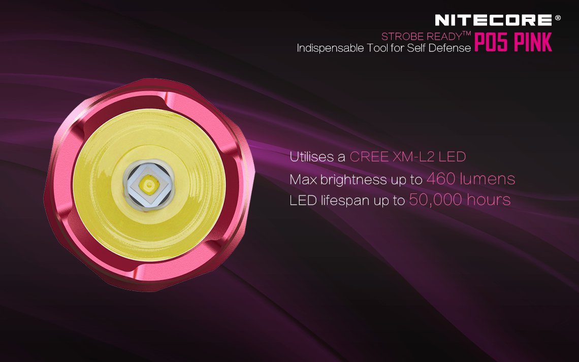Nitcore P05 PINK 460 Lumen w/Nitcore D2 Charger, NL166, + 2x CR123A Batteries