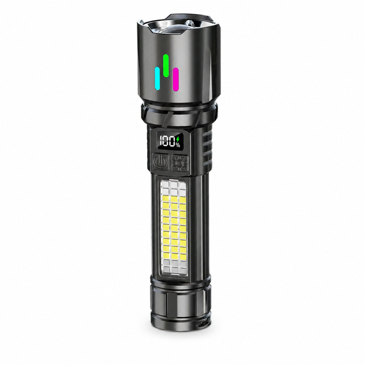 2PACK- 2000LM Rechargeable LED Flashlight USB-C RGB Power Bank Magnetic Tactical