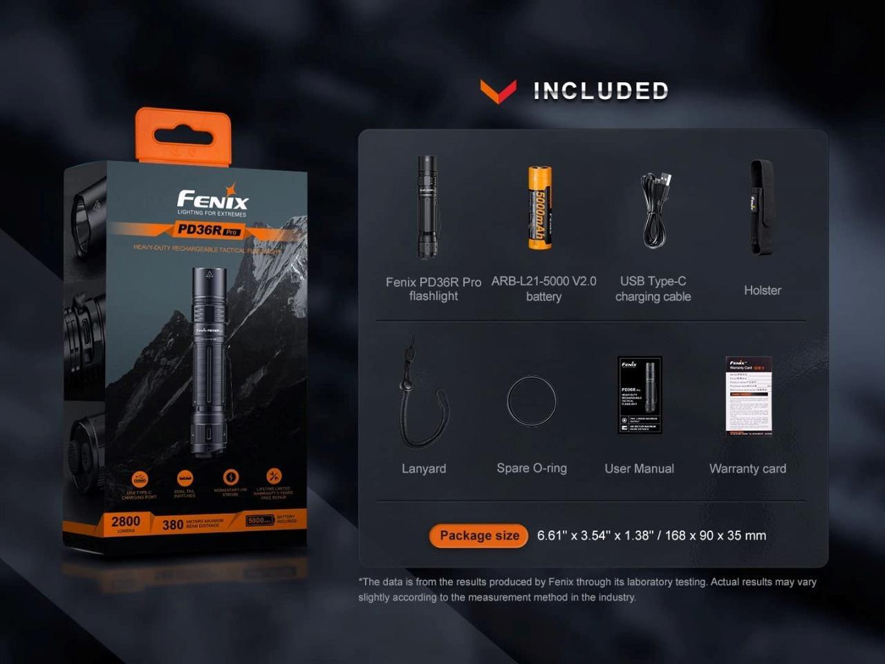 Fenix PD36R Pro 2800 Lumen USB Rechargeable LED tactical flashlight w/ BBX3