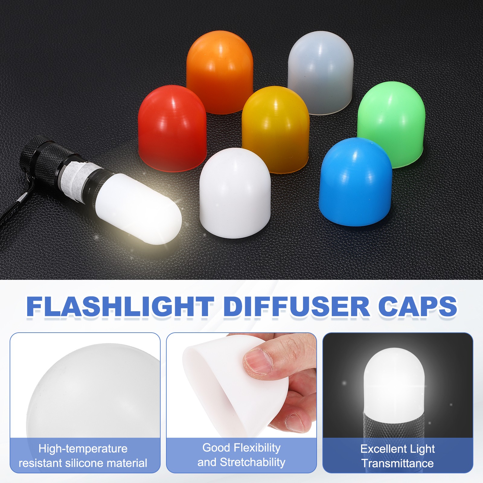 Flashlight Diffuser Cap, 43mm IDx50mm Flexible Silicone End Cap, Milk White