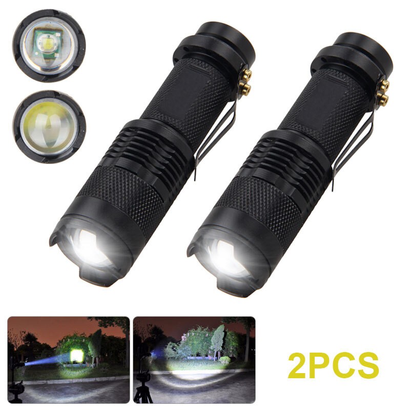 2X Mini LED Super Bright Zoom Flashlight Powerful Camping Lamp Torch