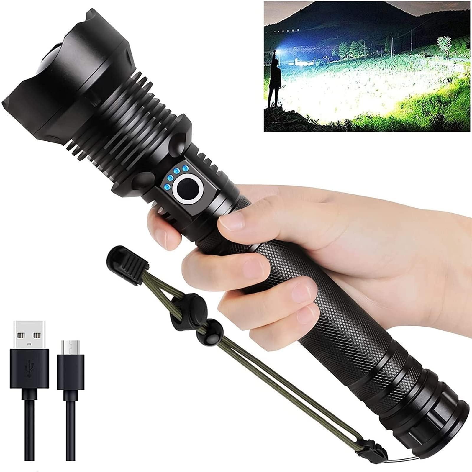 90000 Lumens LED Flashlight – Super Bright Waterproof 5 Modes for Camping