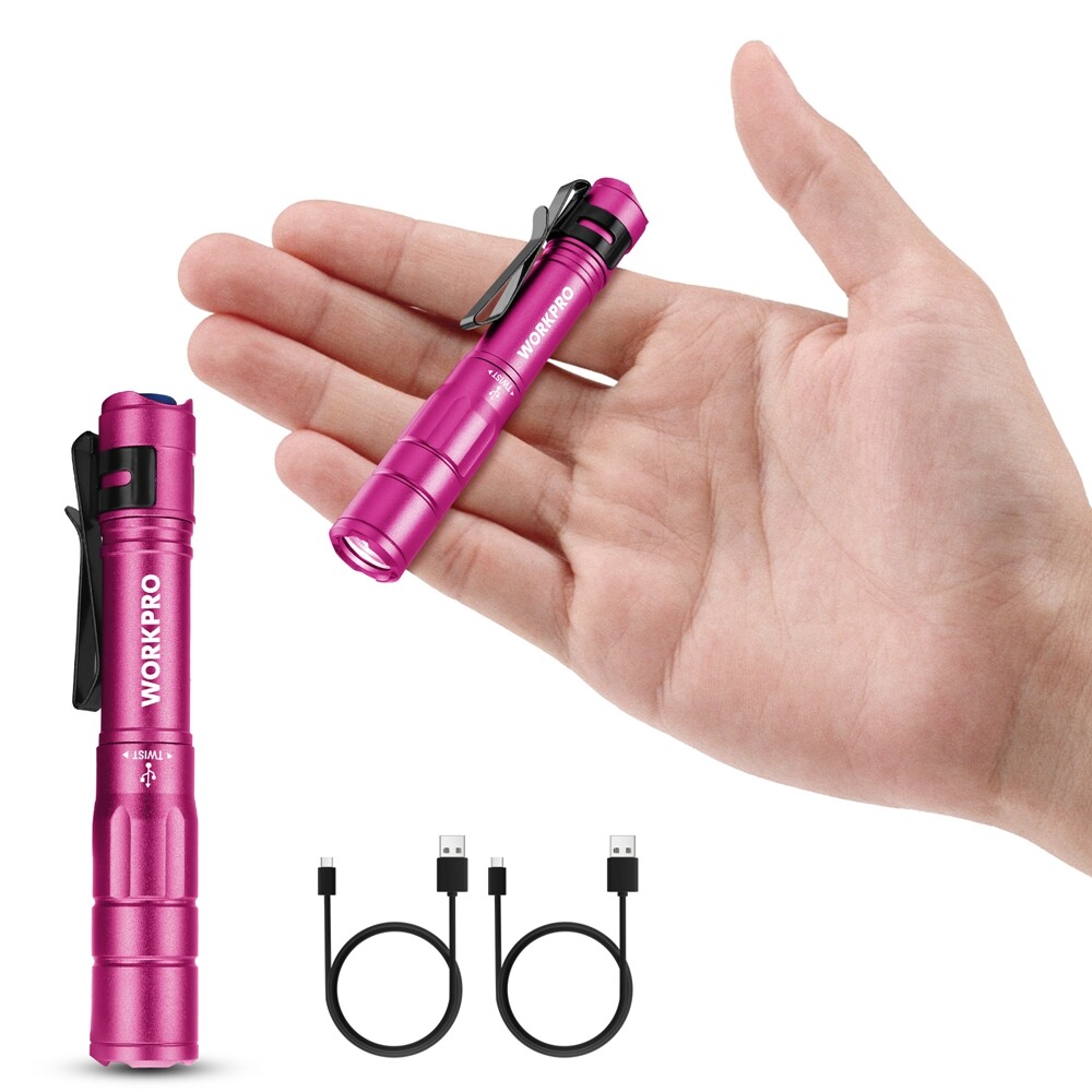 WORKPRO 2PCS Rechargeable LED Pen Light Ultra-Compact Flashlight Mini Flashlight