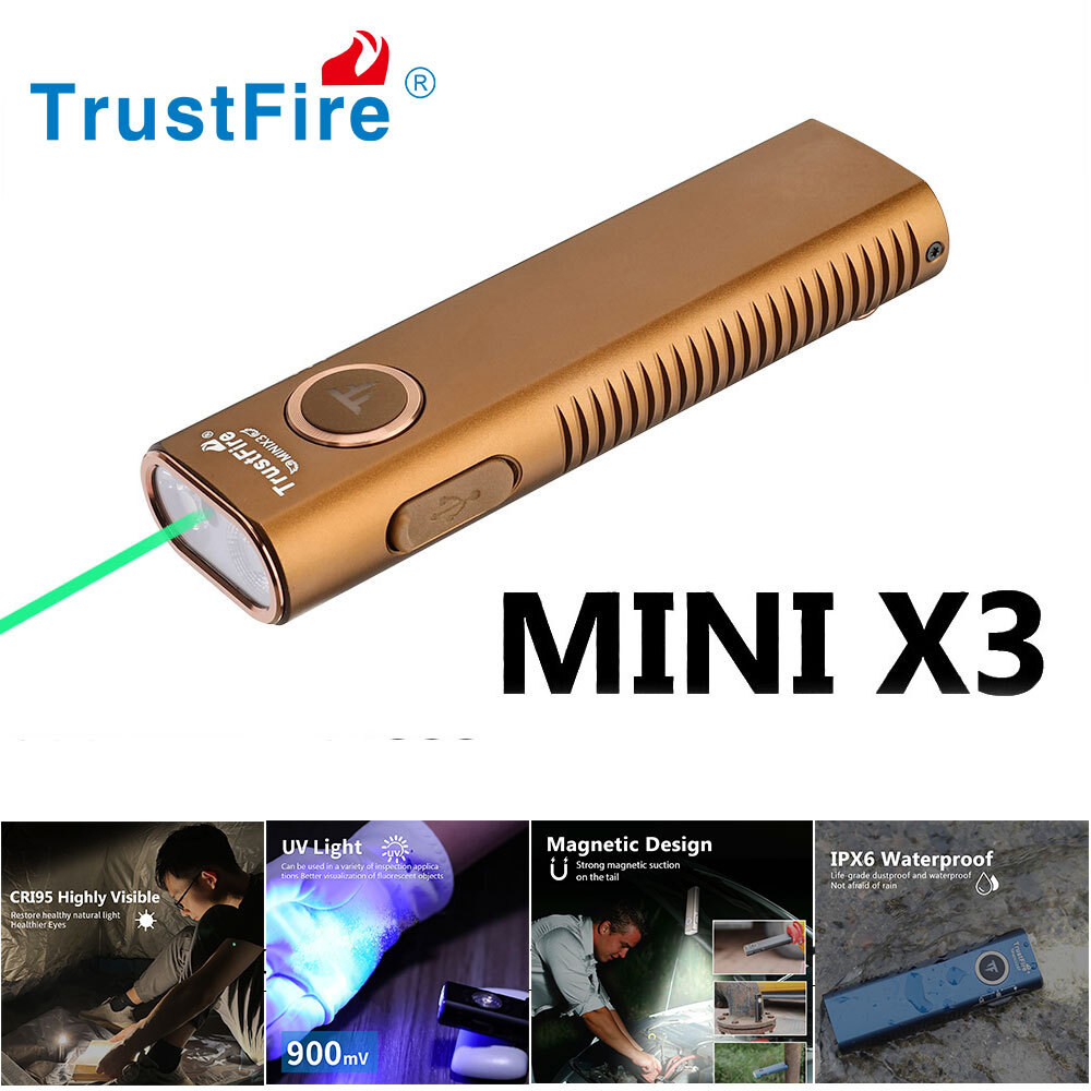 TrustFire MINIX3 4in-1 EDC Flashlight 1050LM Magnet Green Laser UV Light Torch W