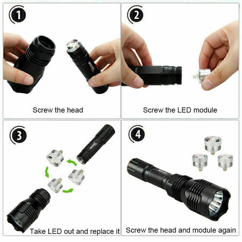 Hunting Red/Green/White Light 3LEDs Flashlight Predator Torch w/ Two Free Mounts